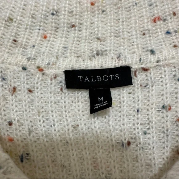 Talbots Half Zip Mockneck Pullover Speckled Off White Quarter Zip with Pocket - Picture 6 of 10